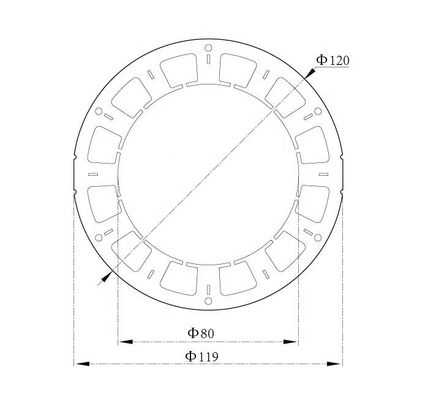 Contrato estándar de 120 mm de motor de corriente continua sin escobillas personalizado, estator de cuerda y ensamblaje del rotor con eje del rotor