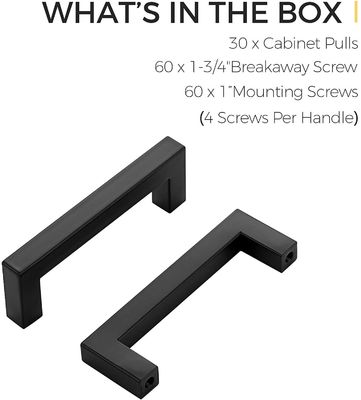 4mm-5mm espesor mate negro cuadrado gabinete manijas para tamaño personalizado en 5 pulgadas