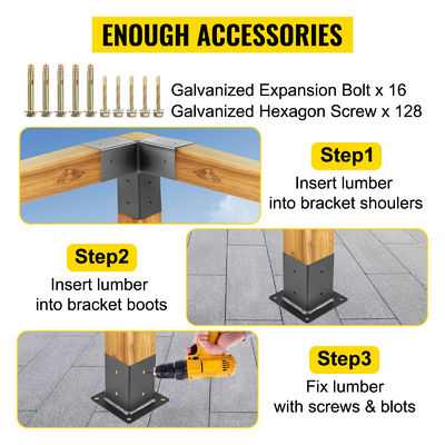 Kit de pérgola de acero para espacios exteriores avanzados con soporte de madera y soportes personalizados